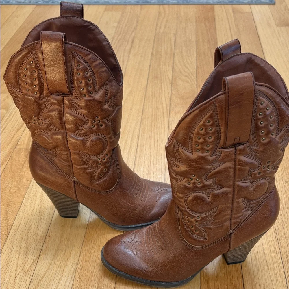 Cowboy Western Ankle Boots Studded Brown Booties